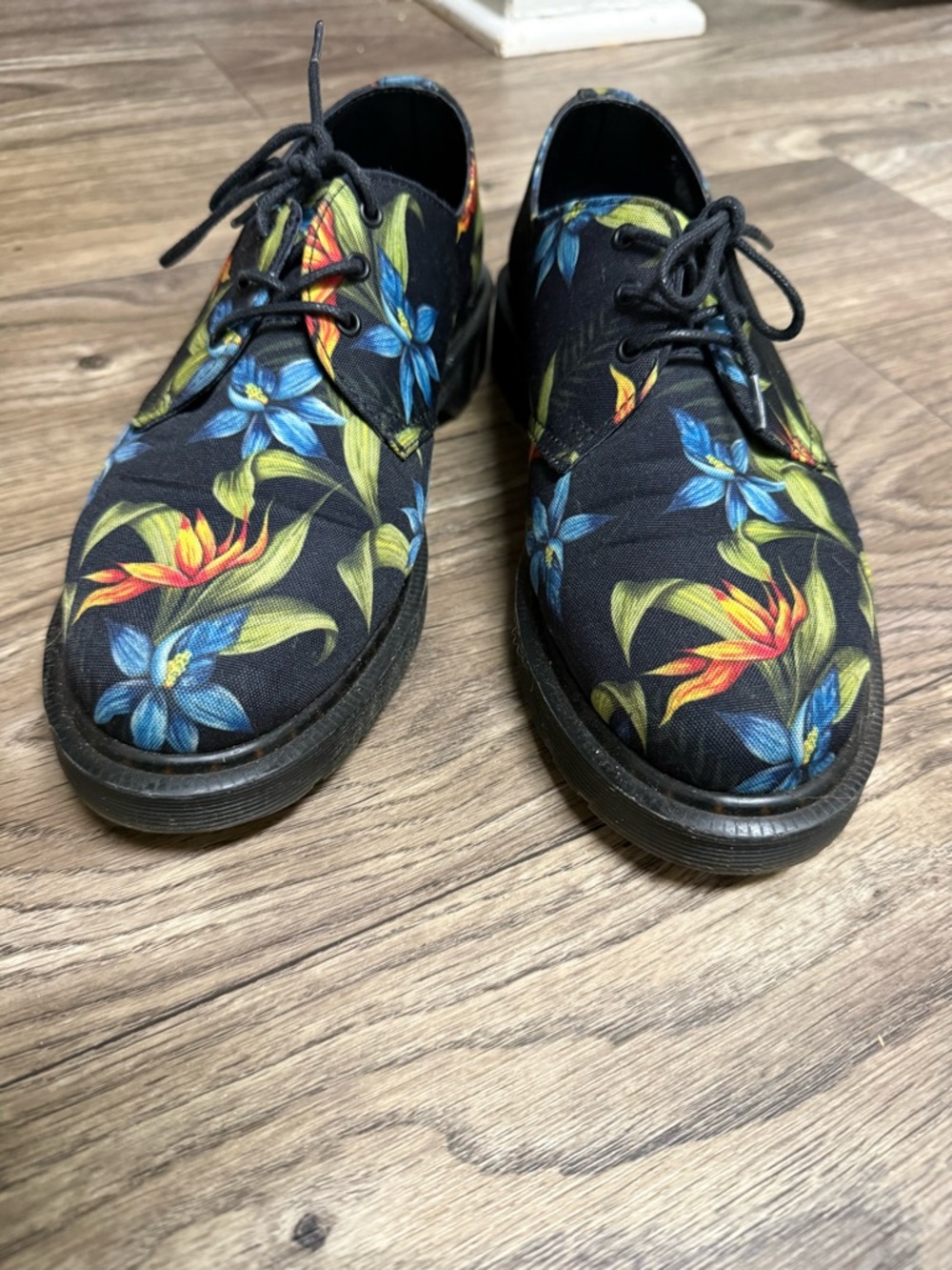Dr. Martens Women’s Black Floral Canvas Derby Shoes - Picture 2 of 5